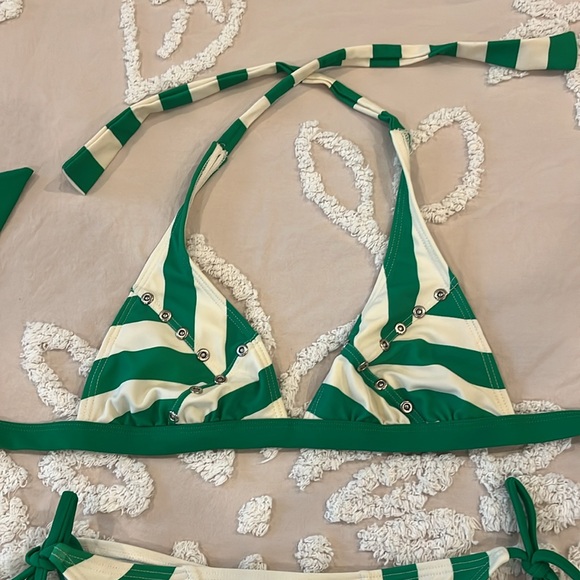 Green and White Striped String Bikini Size M HEAT - Picture 4 of 11